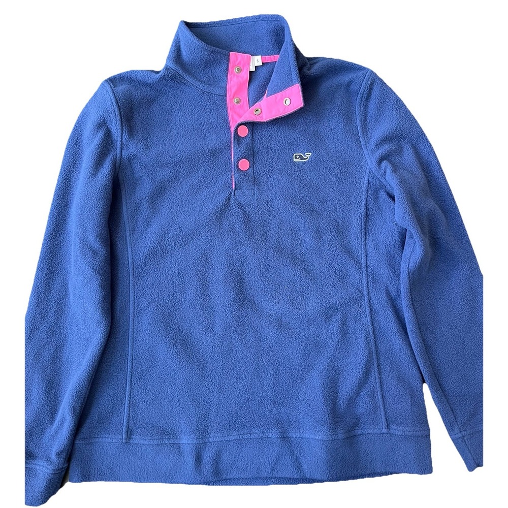 Vineyard Vines Womens Sweater Small Blue Pink Fleece Long Sleeve‎ Snap Button S